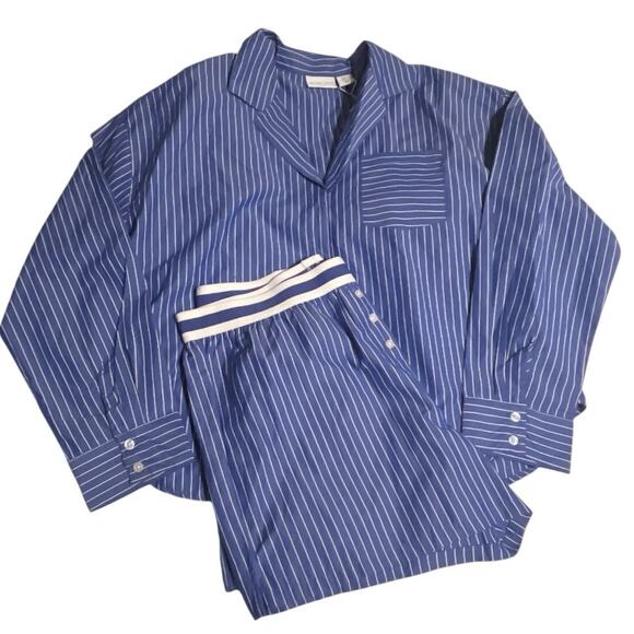 Caroline Constas Other - NWT Caroline Constas Designer Pajama Set Sz L Blue White Pinstriped